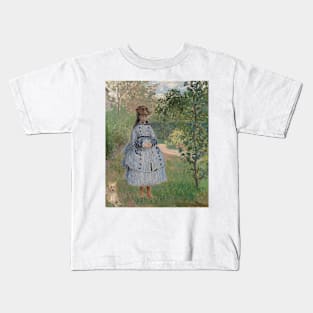 Girl with Dog by Claude Monet Kids T-Shirt